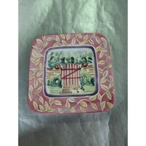 Michal sparks Hand painted Zrike company  salad snack plate fence with vines